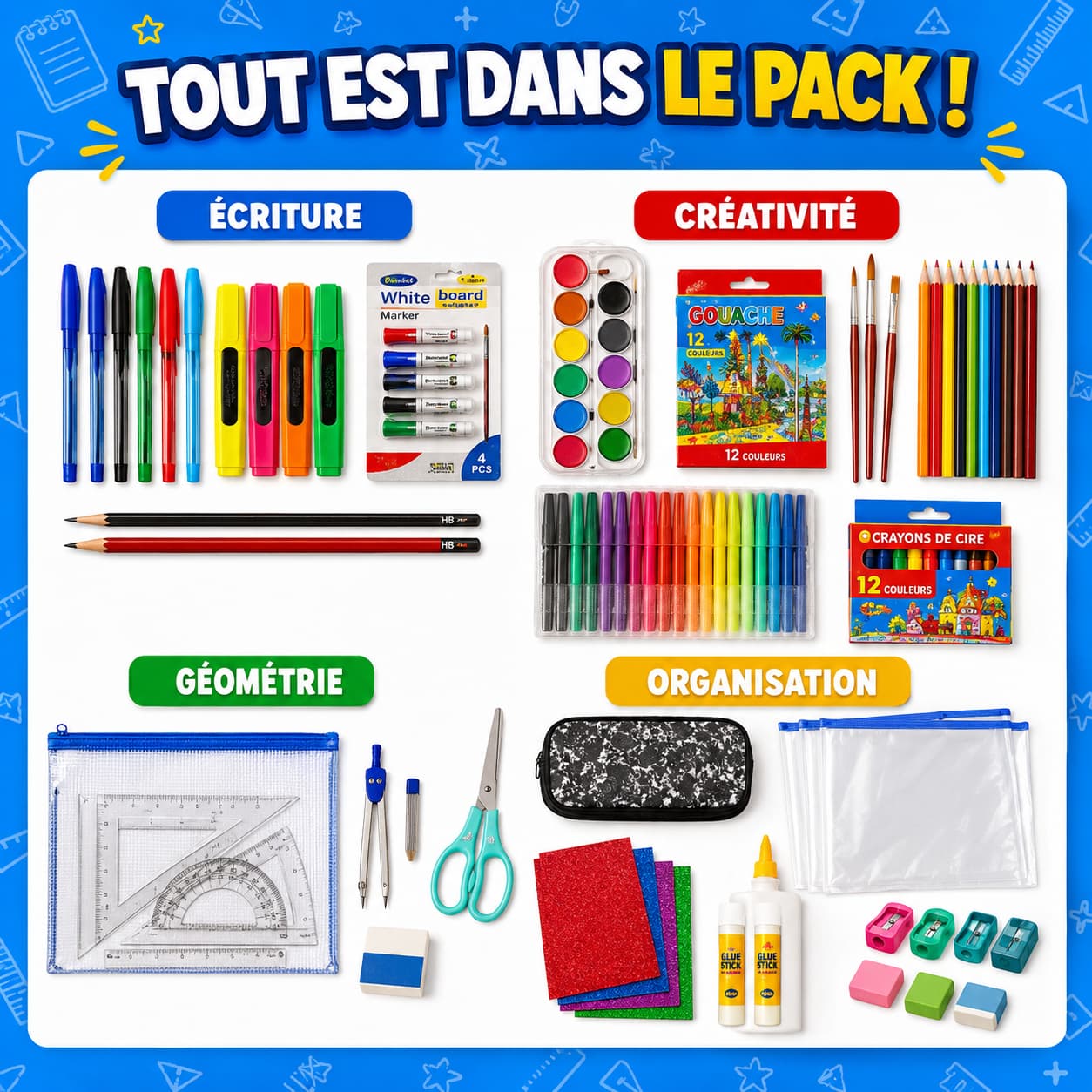 Pack Fournitures Scolaires Complet – Plus de 50 Articles