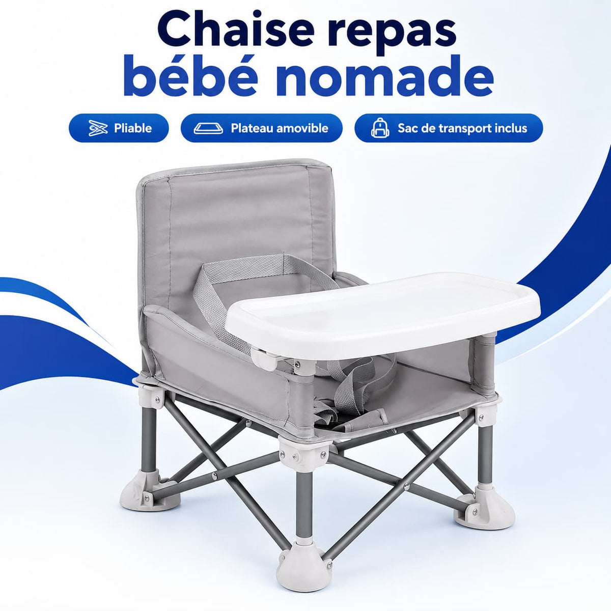 Chaise Repas Bébé Nomade Pliable avec Plateau Amovible