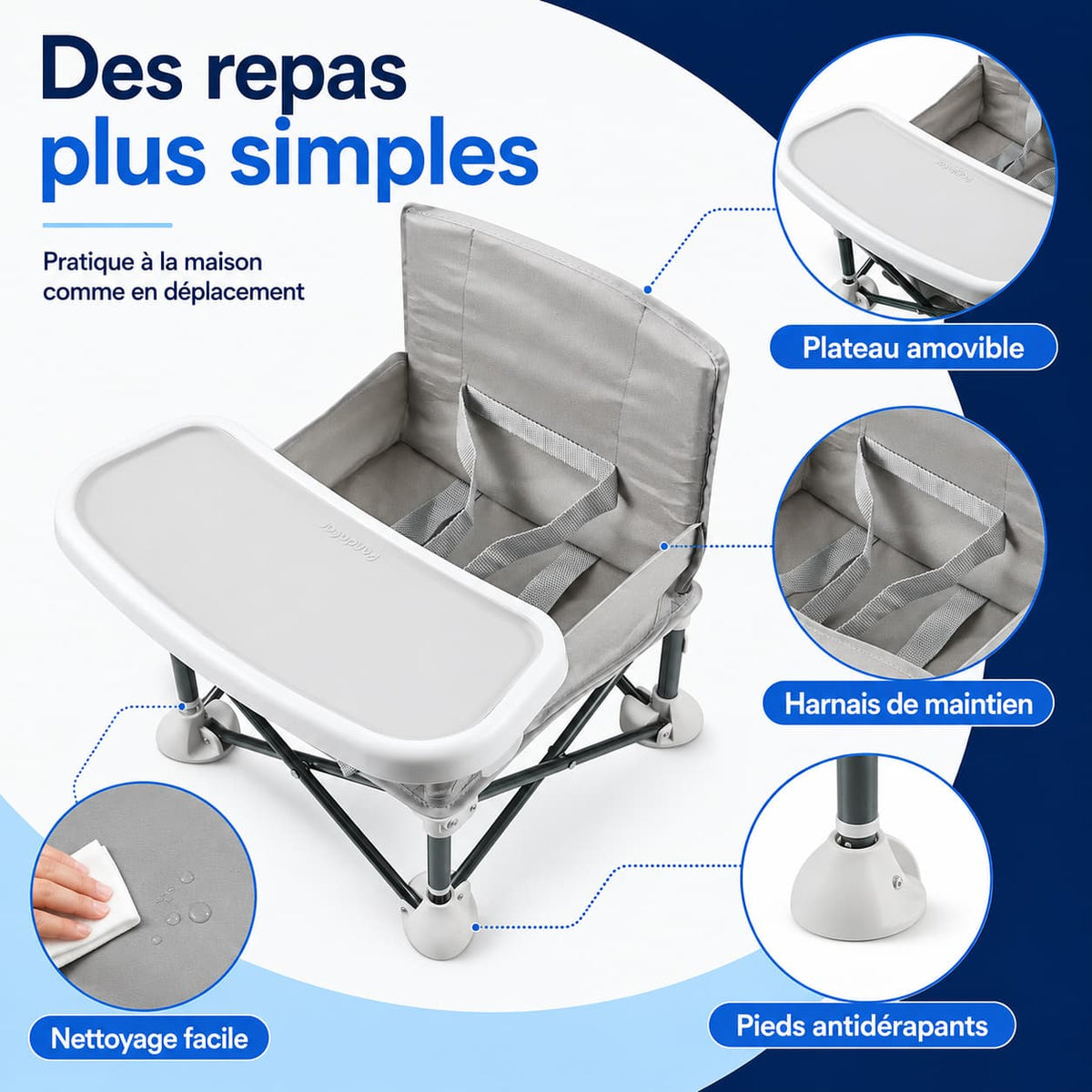 Chaise Repas Bébé Nomade Pliable avec Plateau Amovible