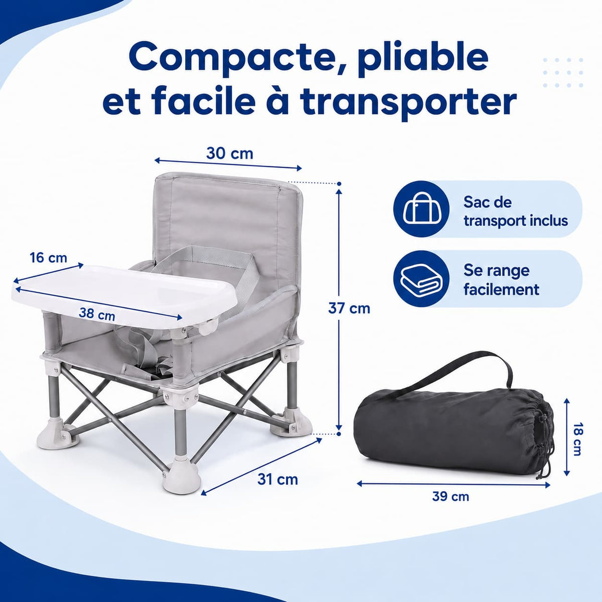 Chaise Repas Bébé Nomade Pliable avec Plateau Amovible